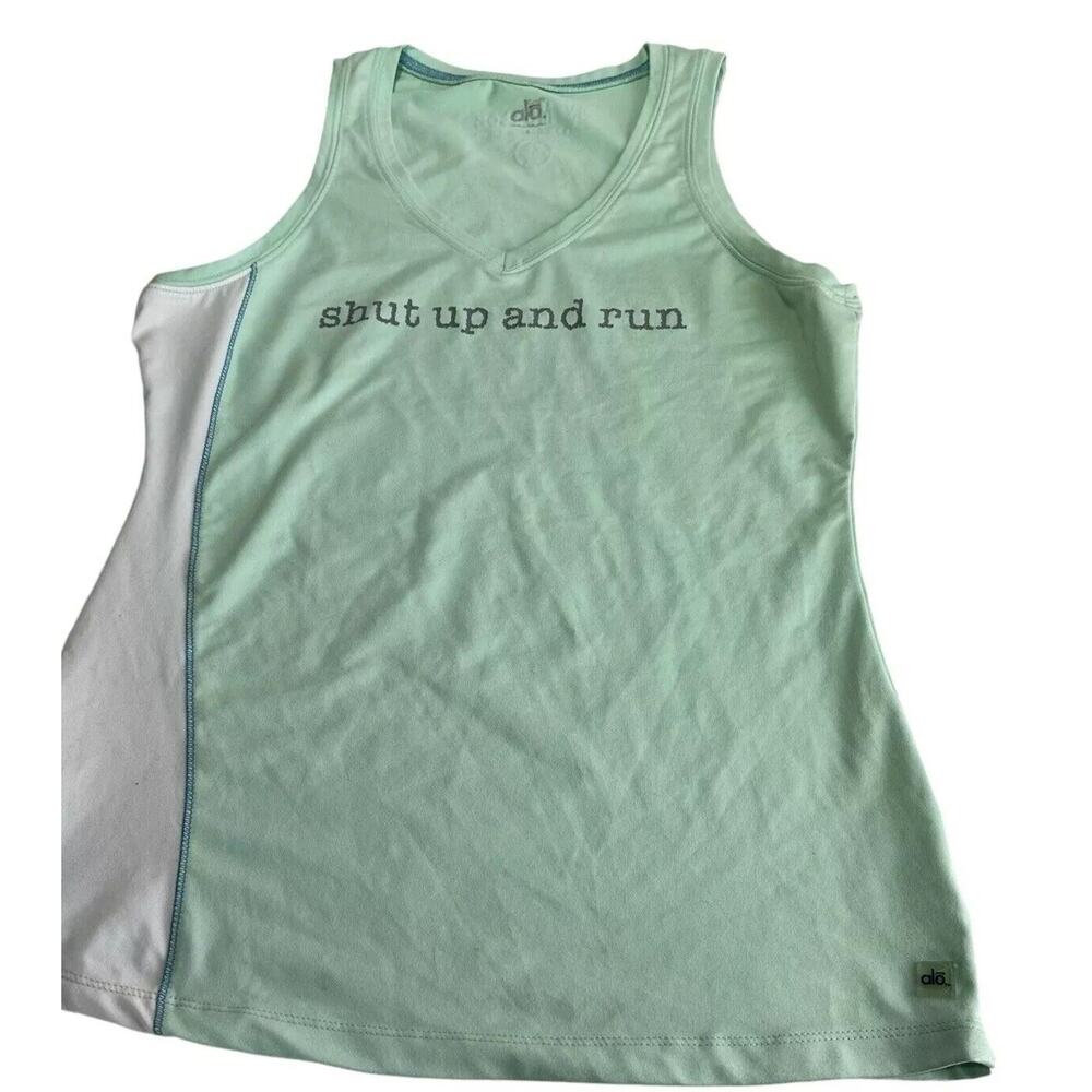 Alo Yoga Shut Up And Run Mint Green V Neck CoolFit Wicking Tank Top Size L